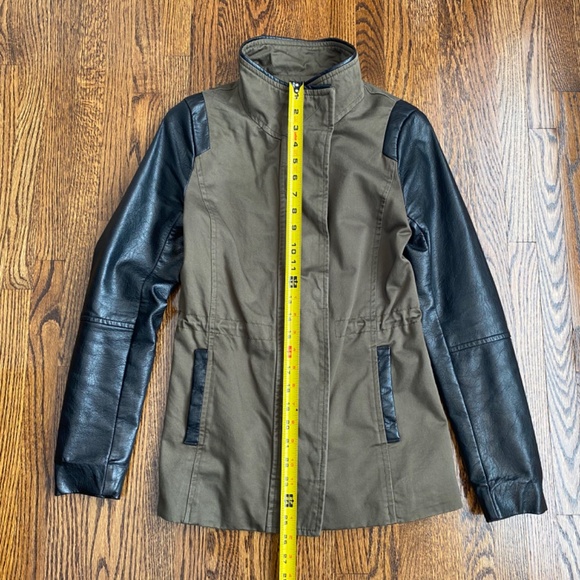 H&M Army Green Jacket Faux Leather Sleeves - US 2 - Picture 3 of 15
